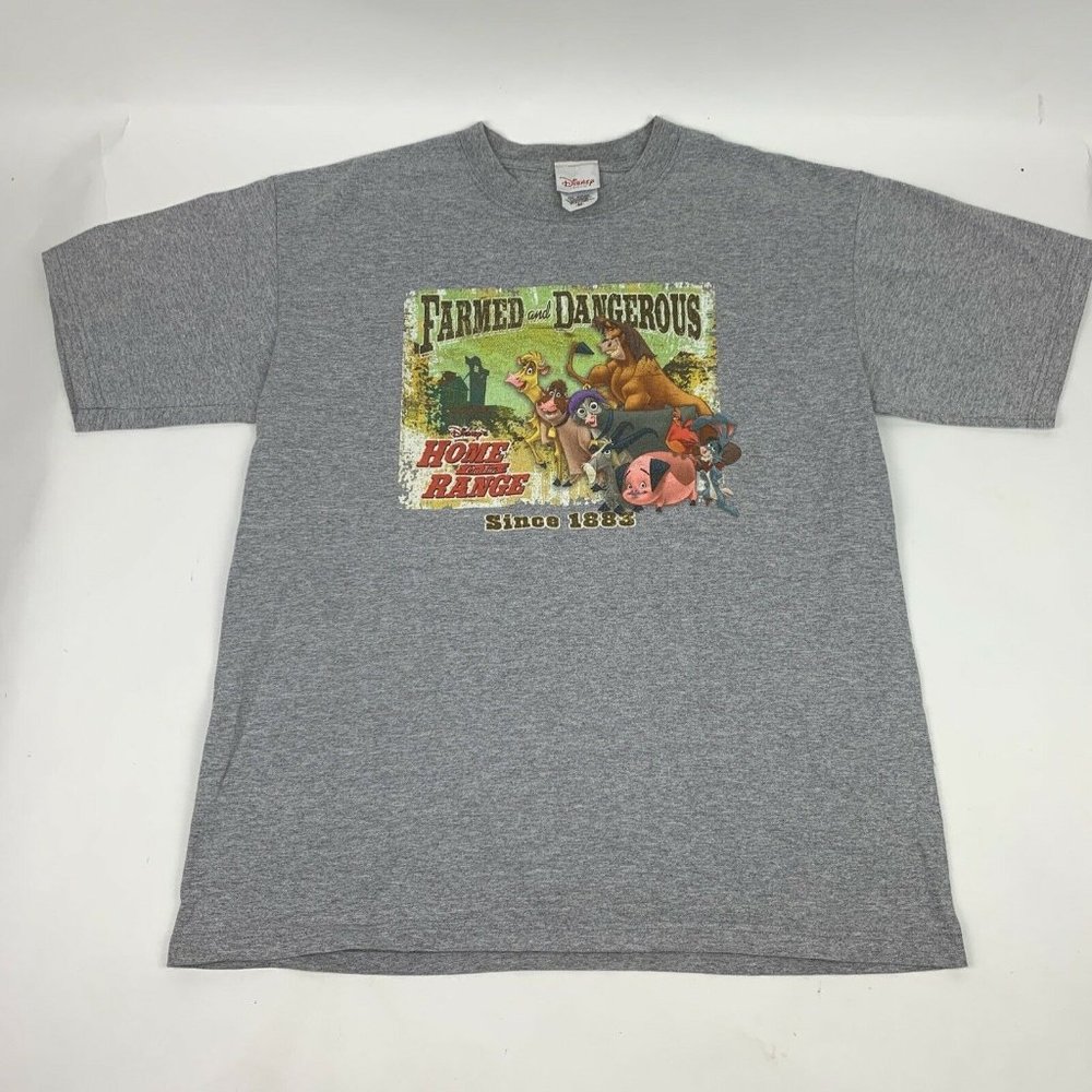 Mens VTG Disney Store T Shirt Home On The Range Movie Promo 2004 Gray Medium